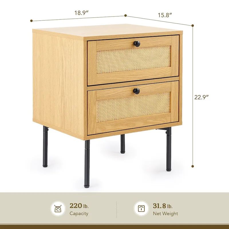 CO-Z Boho Wicker Rattan Nightstand Bedside Table