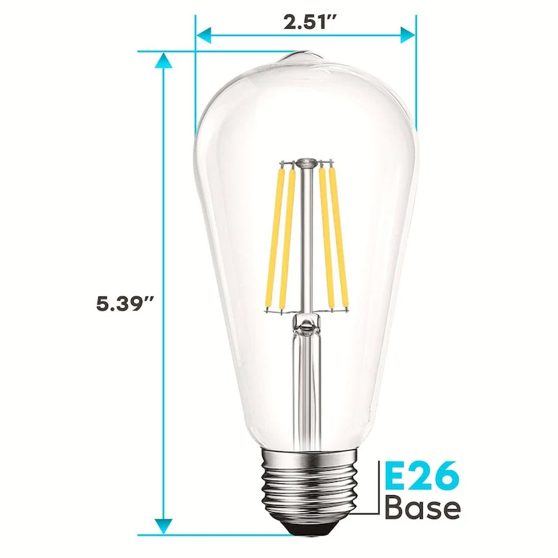 Luxrite LED Edison Bulbs 75W Equivalent ST19 ST58 4000K Cool White 800 Lumens Dimmable 8W Damp Rated UL E26 6 Pack