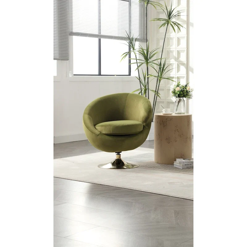 HOMEFUN Velvet 360 Degree Swivel Right Cuddle Barrel Accent Chairs