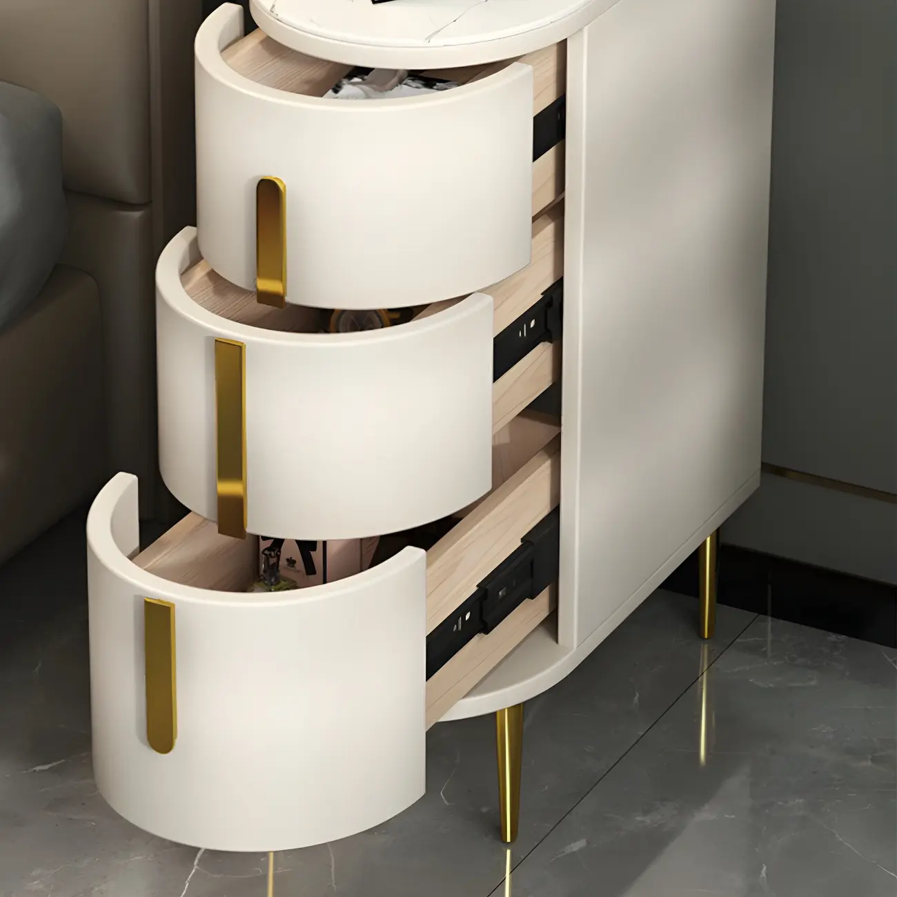 Modern Narrow Bedside Table with 3 Drawers