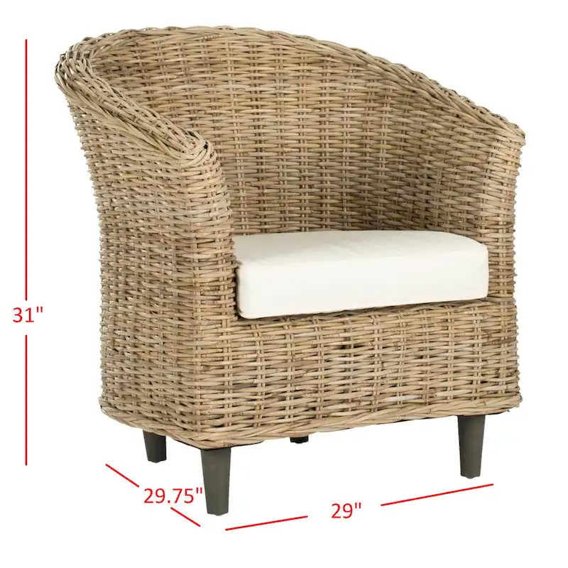 SAFAVIEH Charla Rattan Barrel Chair with Cushion - 29.1 x 27.2 x 32.7 - 29Wx27Dx33H