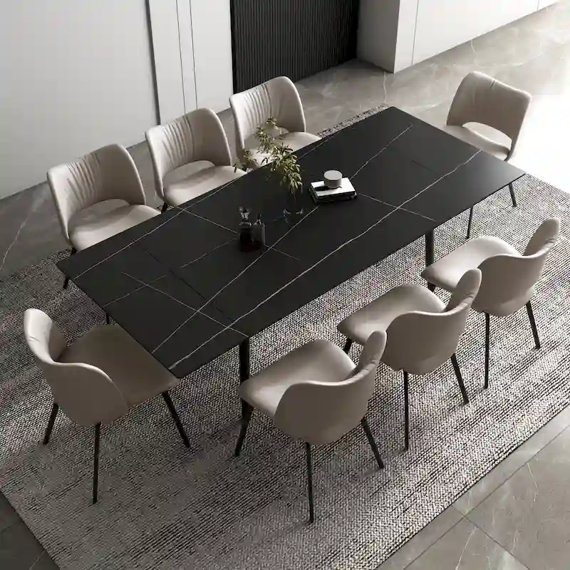 9 Piece 62.9 inch to 94.4 inch Extendable Dining Table Set with Sintered Stone Top 8 Chairs