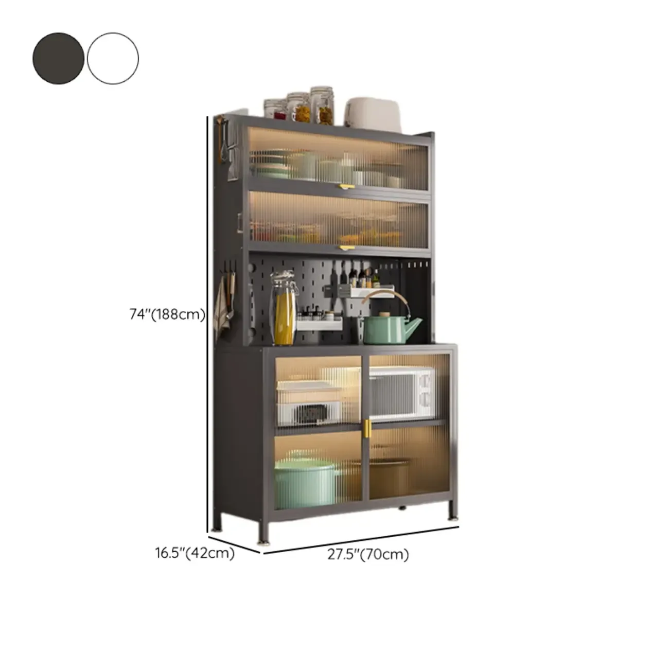 Modern Steel Multi-Shelf Sideboard with Pegboard Back