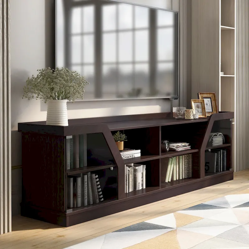 DH BASIC Modern Espresso 71   Wide Entertainment Center by Denhour