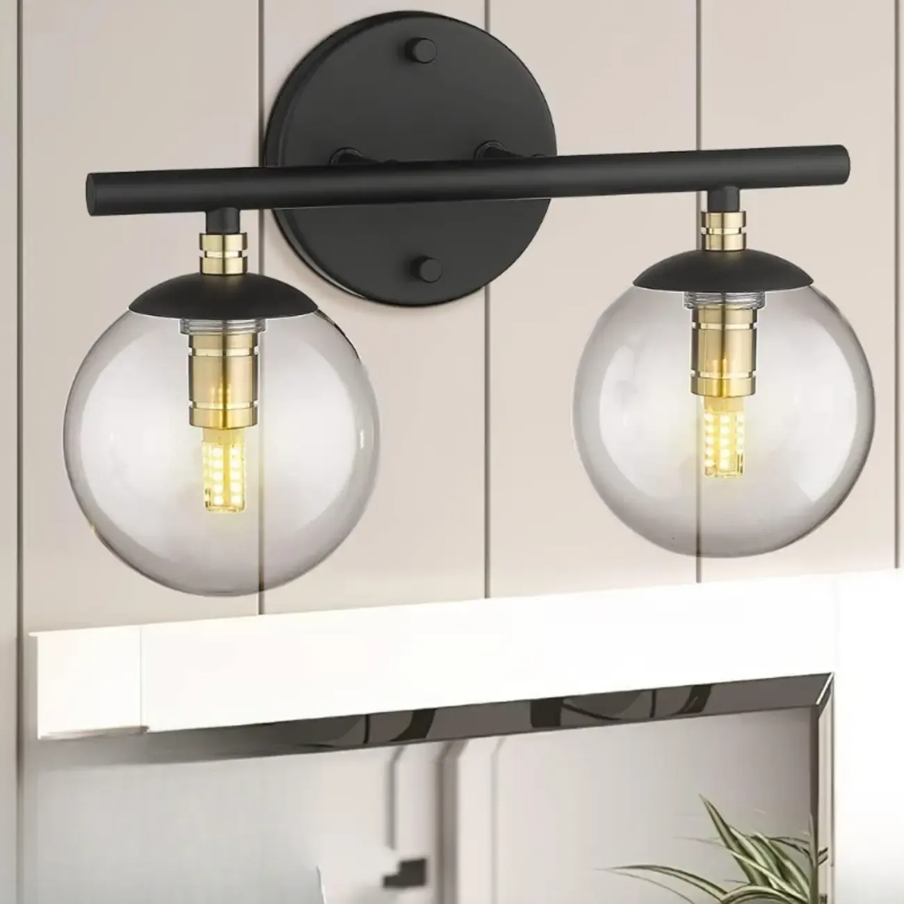 Wall-Mounted Spherical Black Glass Vanity Light