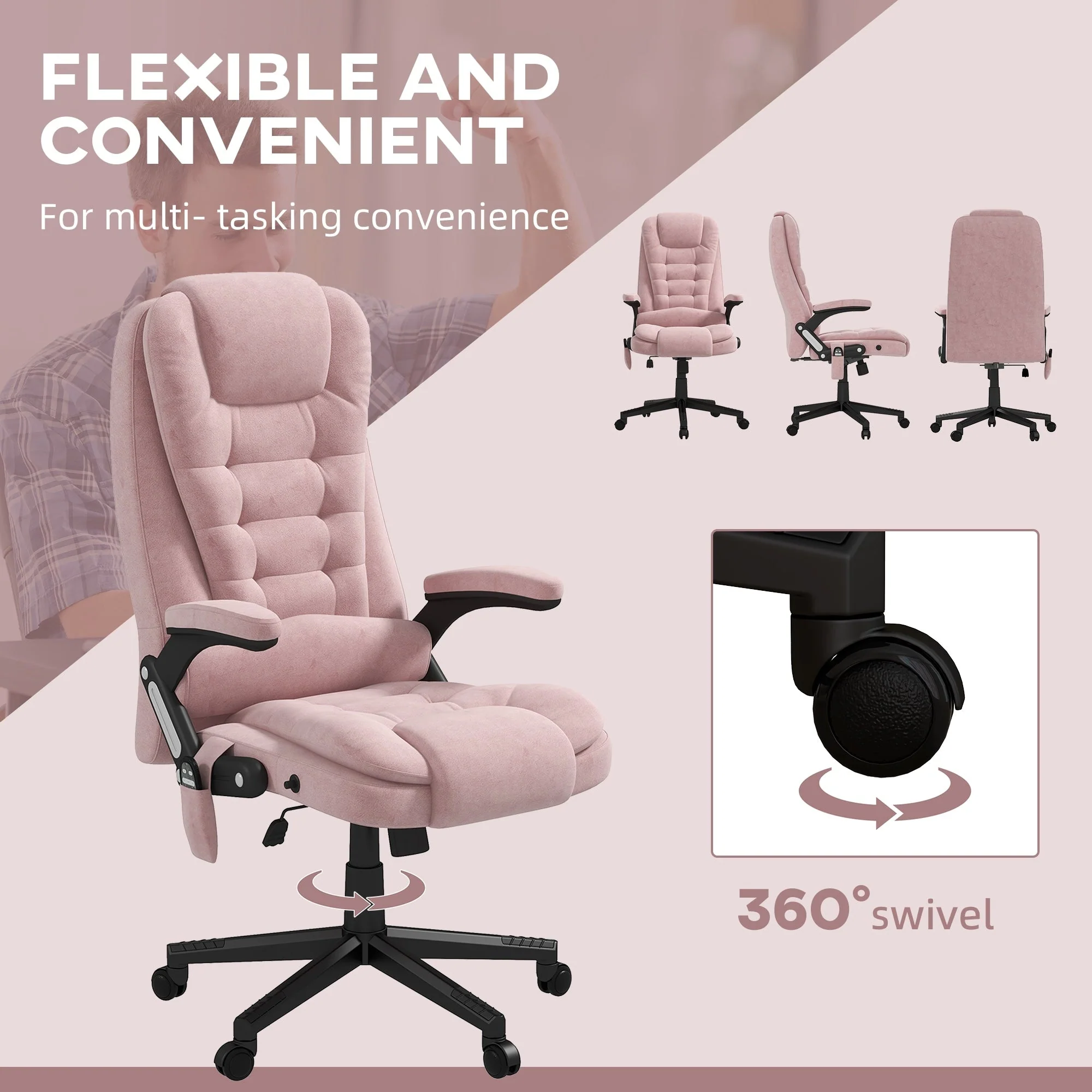 HOMCOM 6 Point Vibrating Massage Office Chair with Heat, Velvet High Back Executive Office Chair with Reclining Backrest