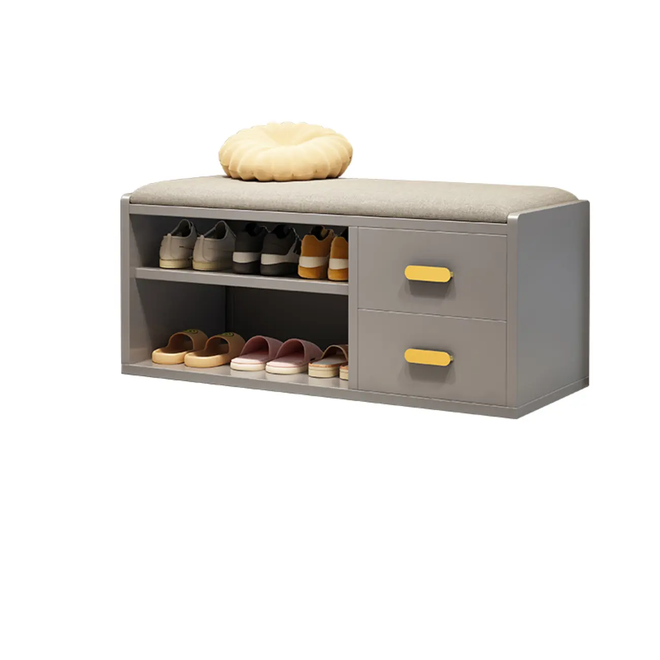 Nordic Cushioned Wooden 2 Drawers Storage Entryway Bench