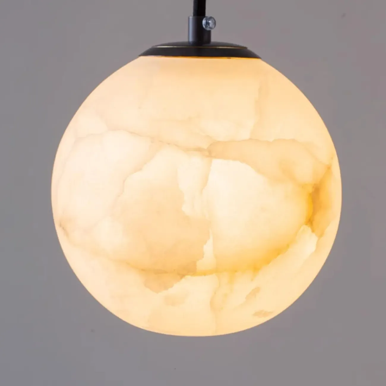 Modern Stone Globe Pendant Light Black Metal Hanging