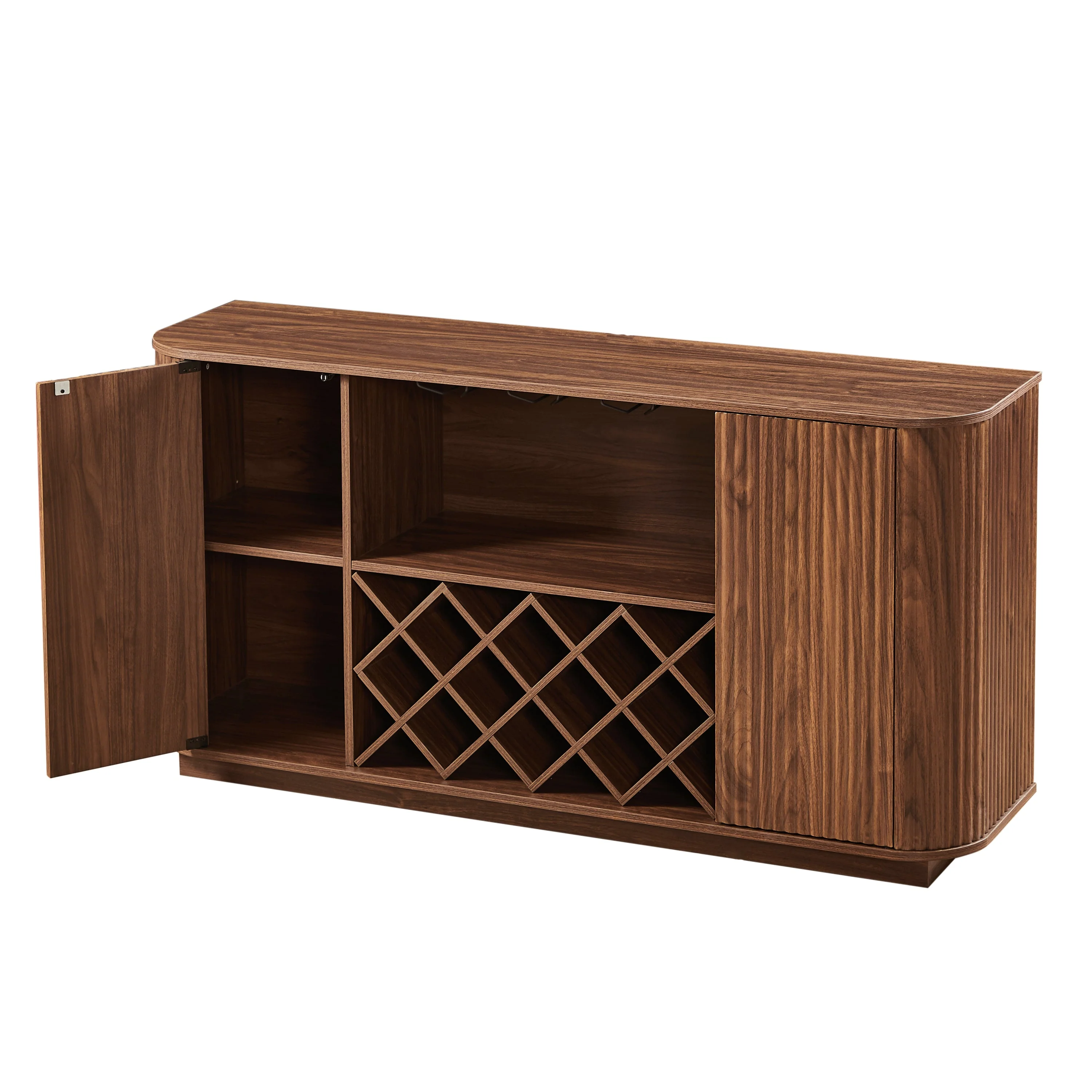Modern Fluted Curve 58' Wine Rack Bar Cabinet / Sideboard