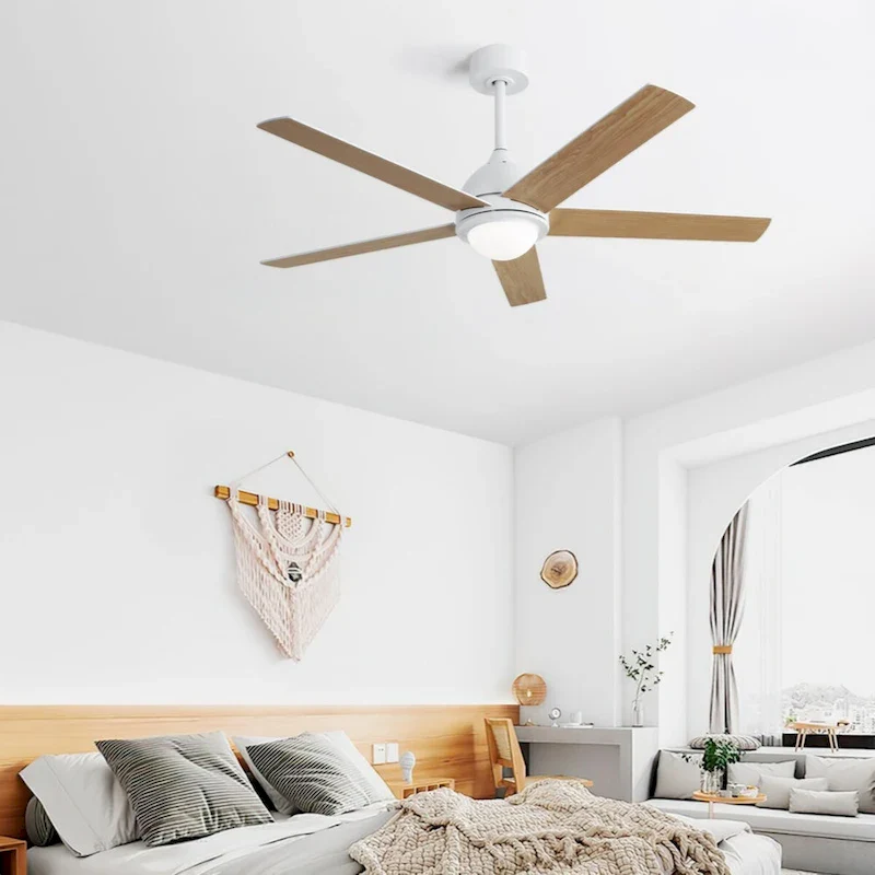 52 Inch Modern Led Ceiling Fan With 3 Color Dimmable 5 Plywood Blades Remote Control Reversible DC Motor White For Bedroom