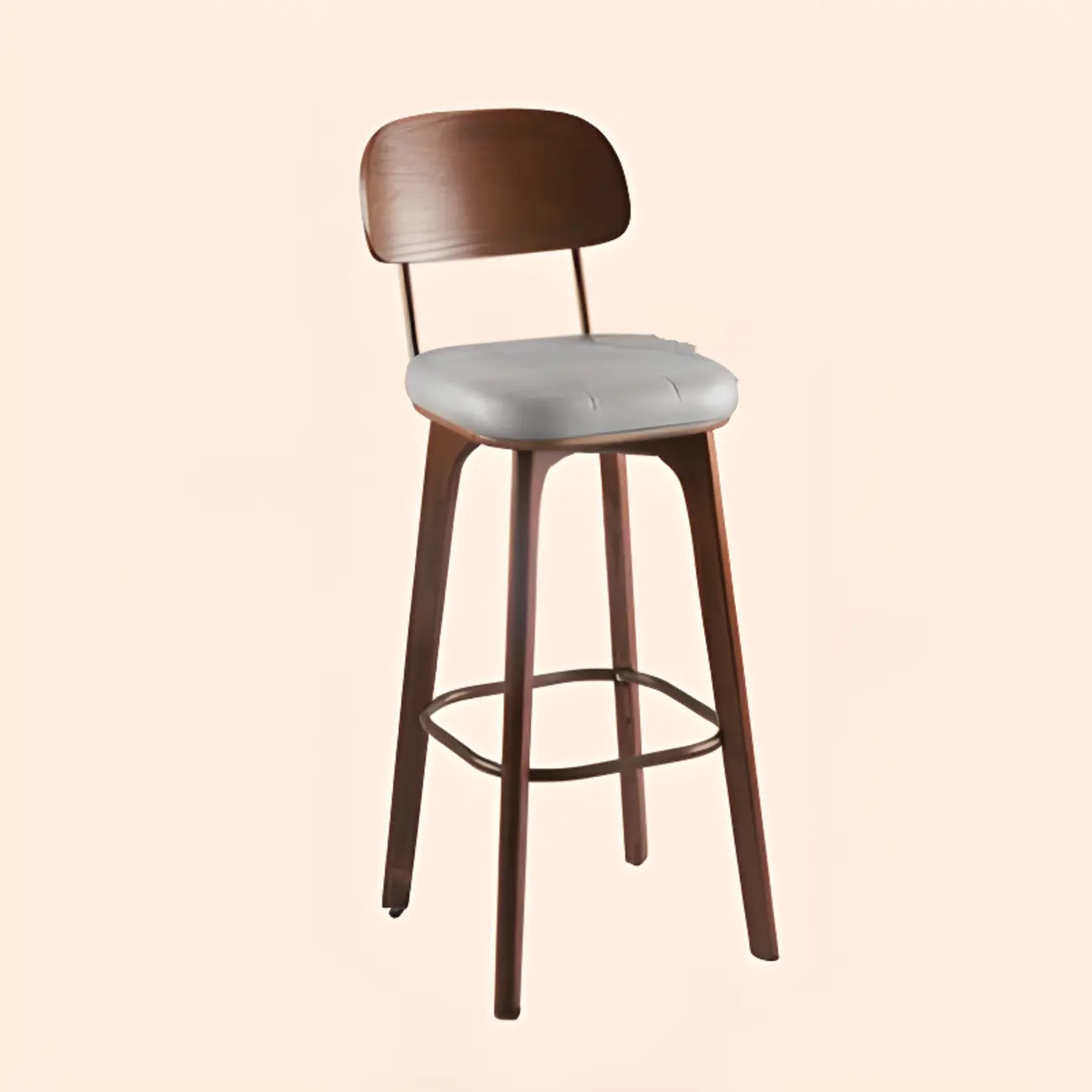 Mid-Century Modern Leather Square Bar Height Stools with Backs