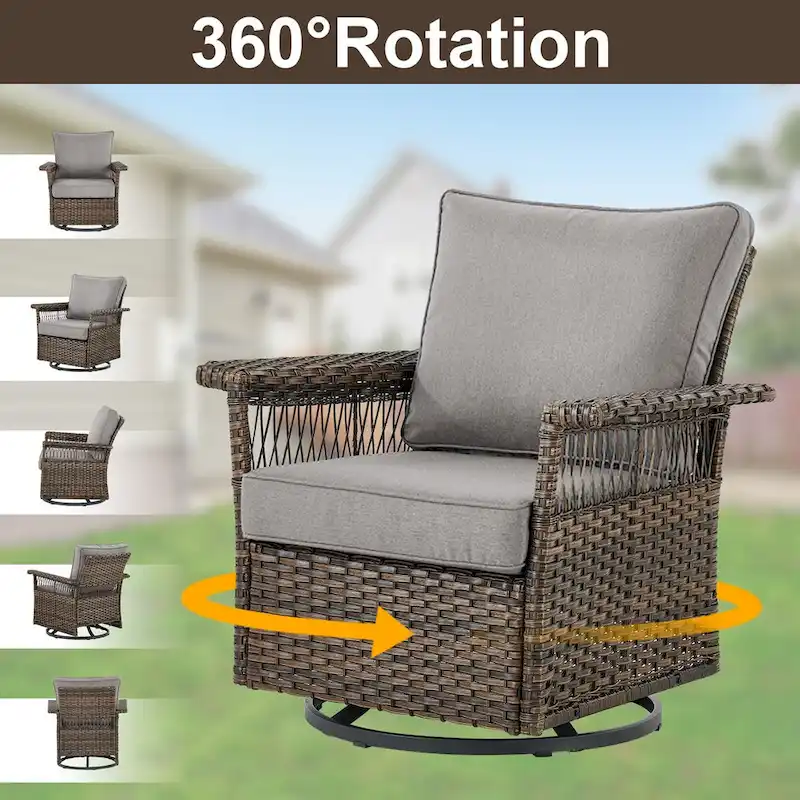 Gymojoy Patio Bistro Set w/ 360 Swivel Rocking Chairs & Table - Brown