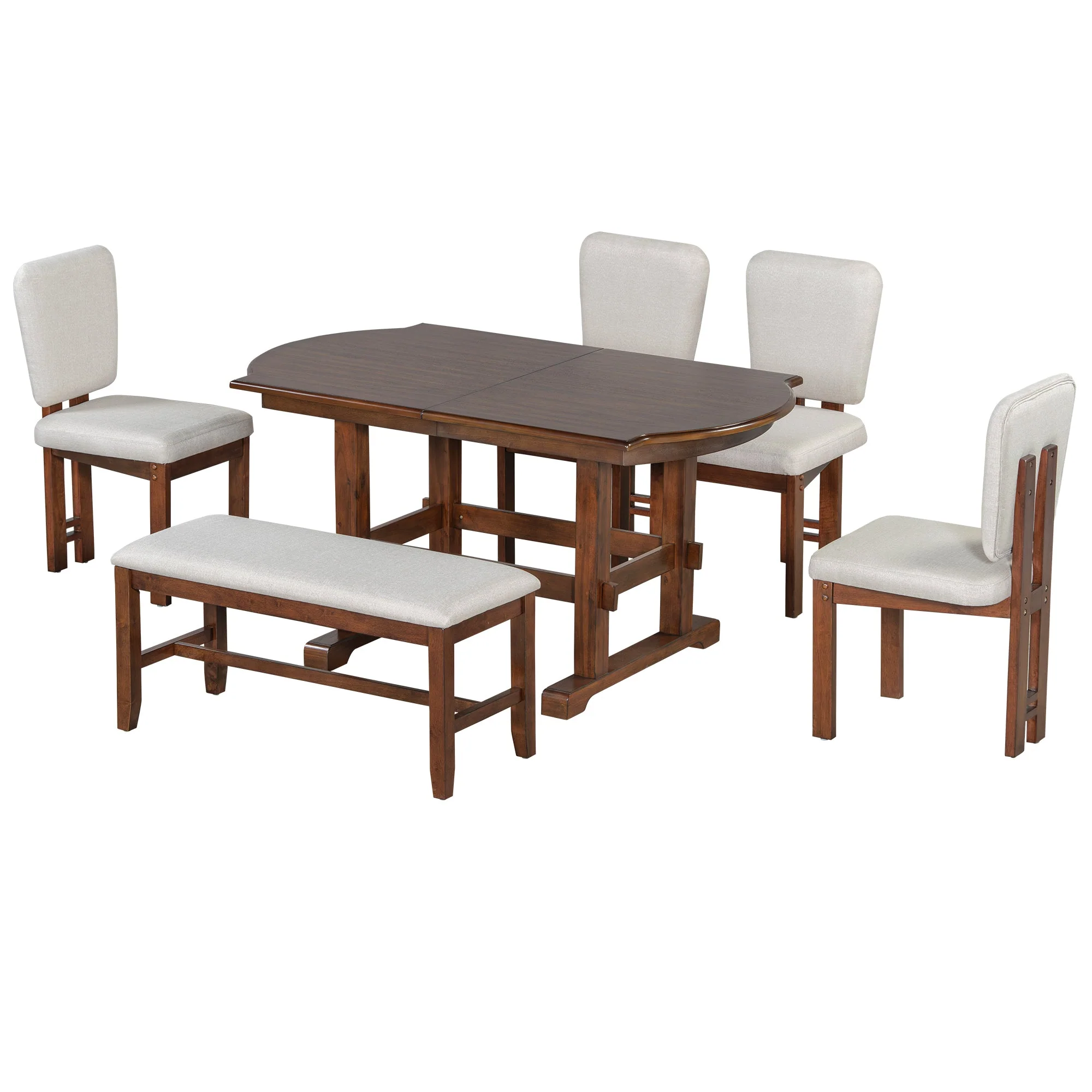 Traditional Farmhouse 6 Pieces 78 Extendable Dining Table Set with Bench