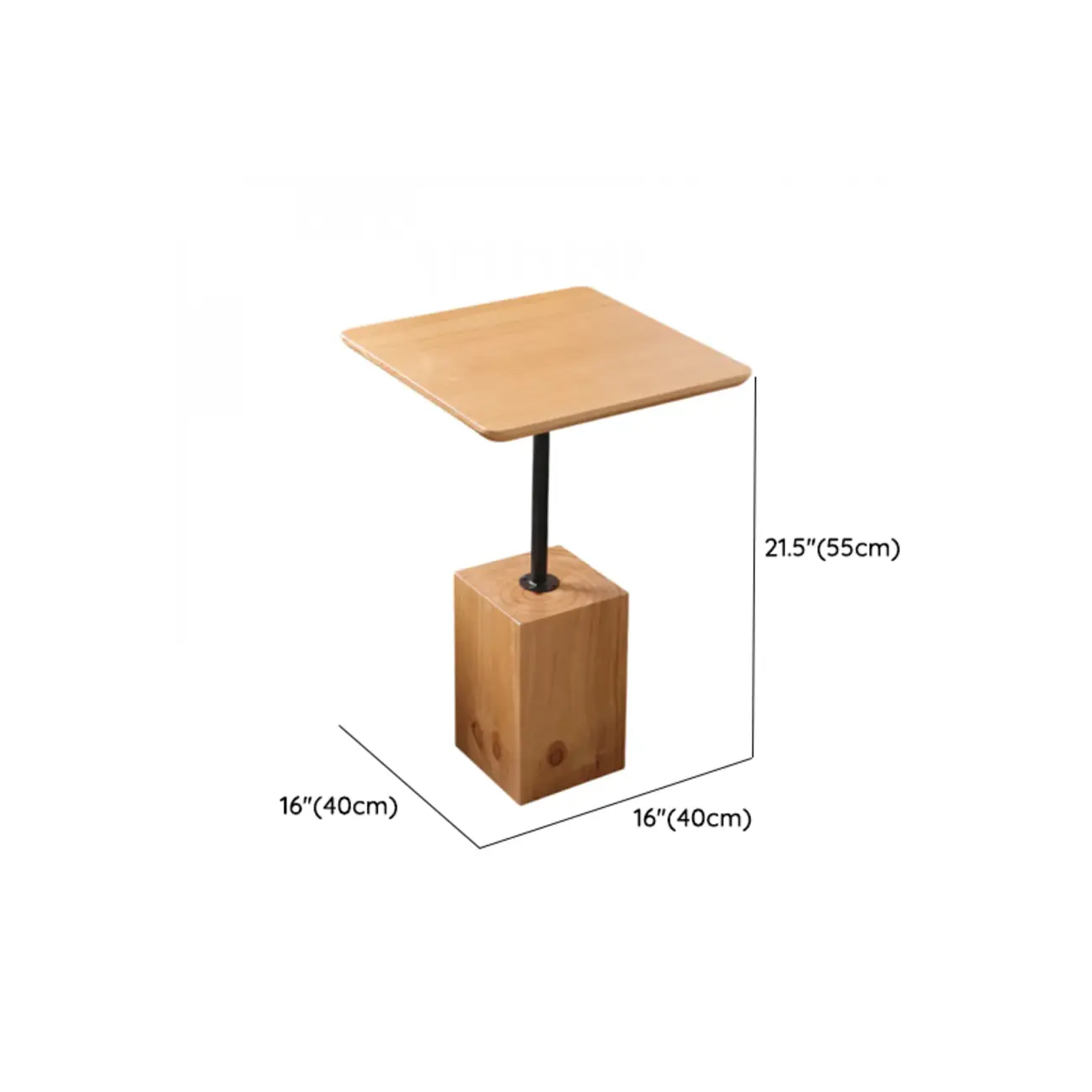 Natural Wood Square Block Base Chairside Table