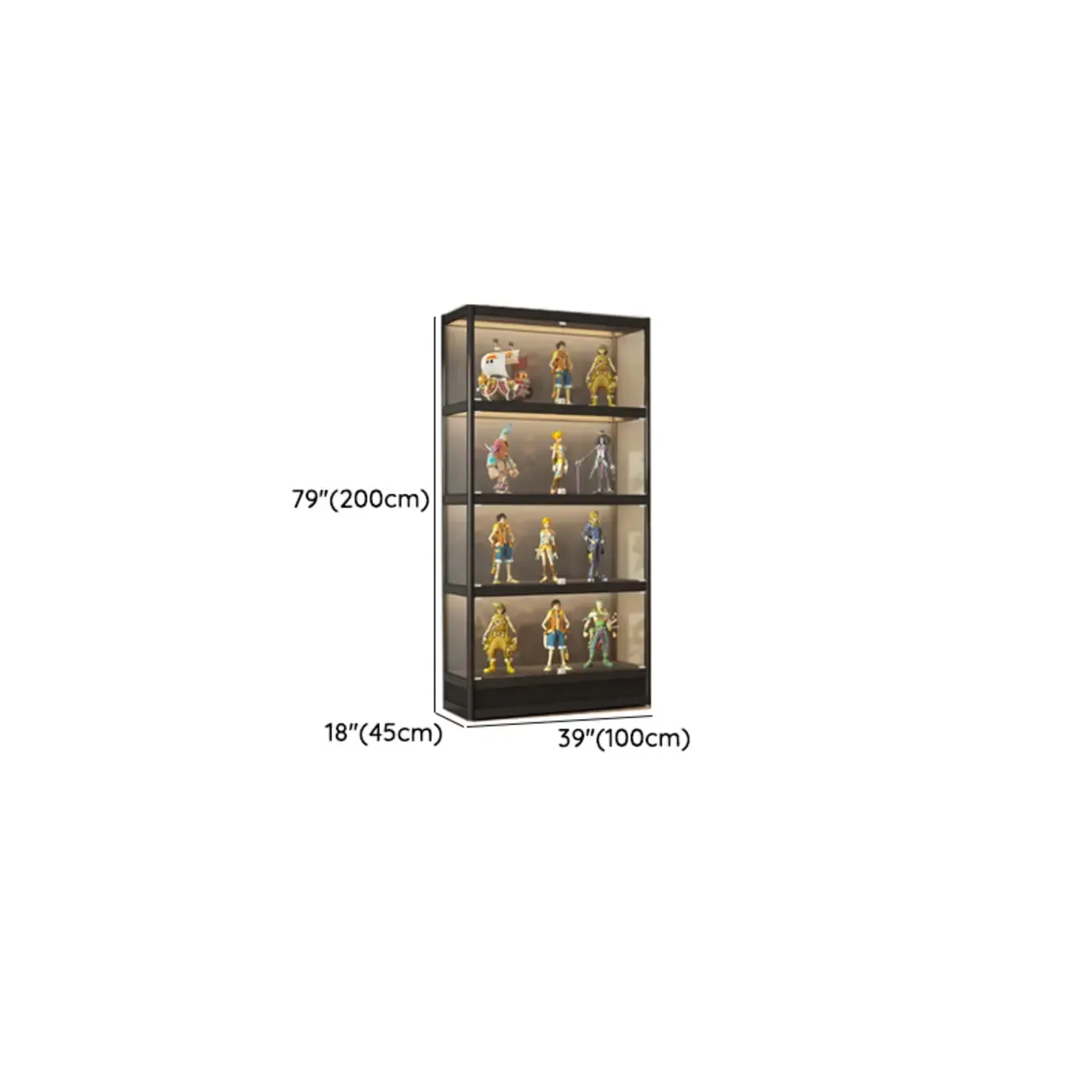 Adjustable Black Metal Shelf Glass Display Cabinet