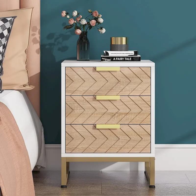 Modern Nightstand with 3 Drawers for Bedroom