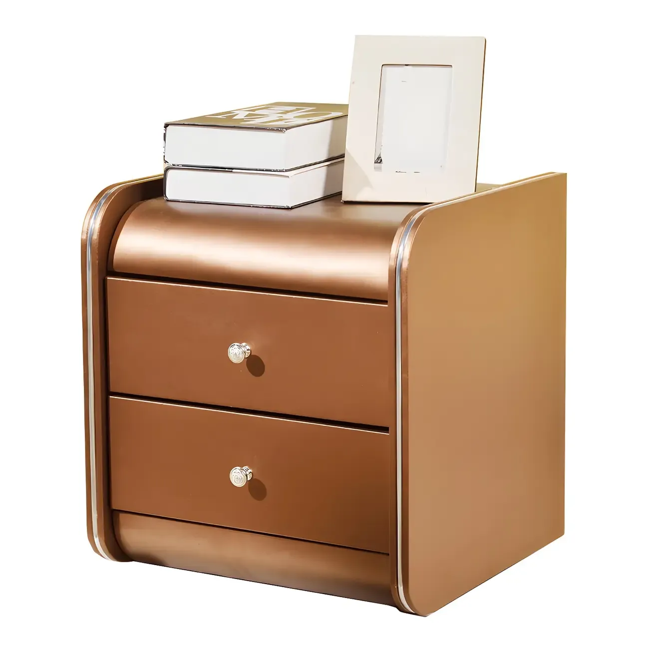 Stylish Narrow Faux Leather Bedside Table with 2 Drawers