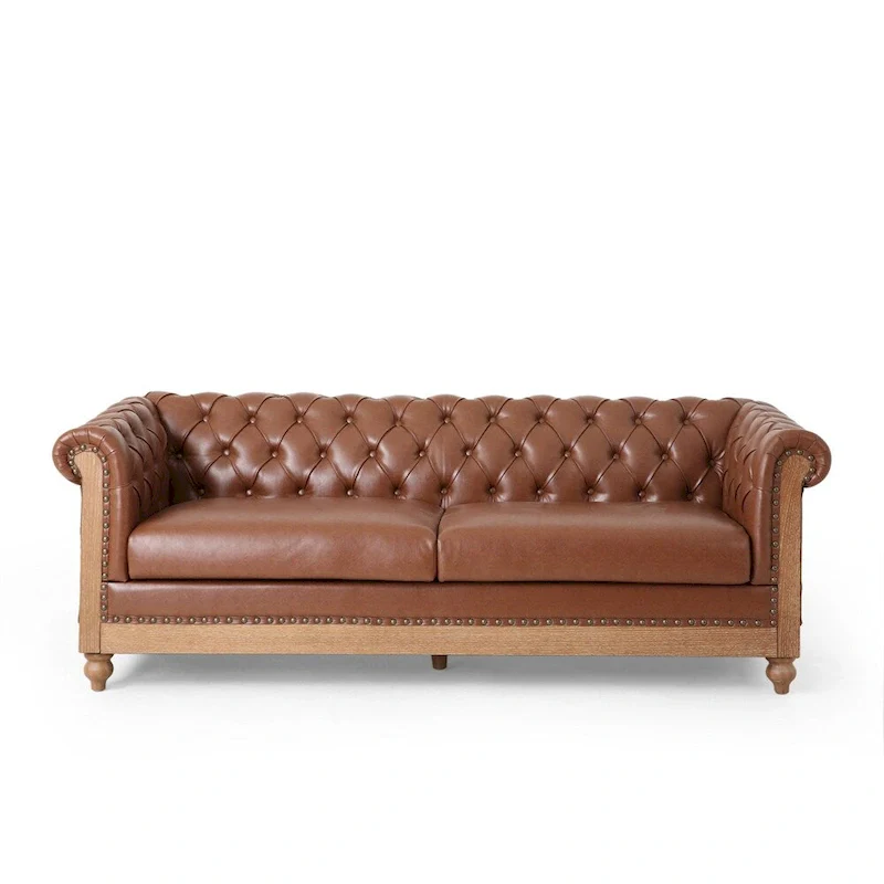Retro 3 Seat PU Sofa with Wooden Frame and Legs