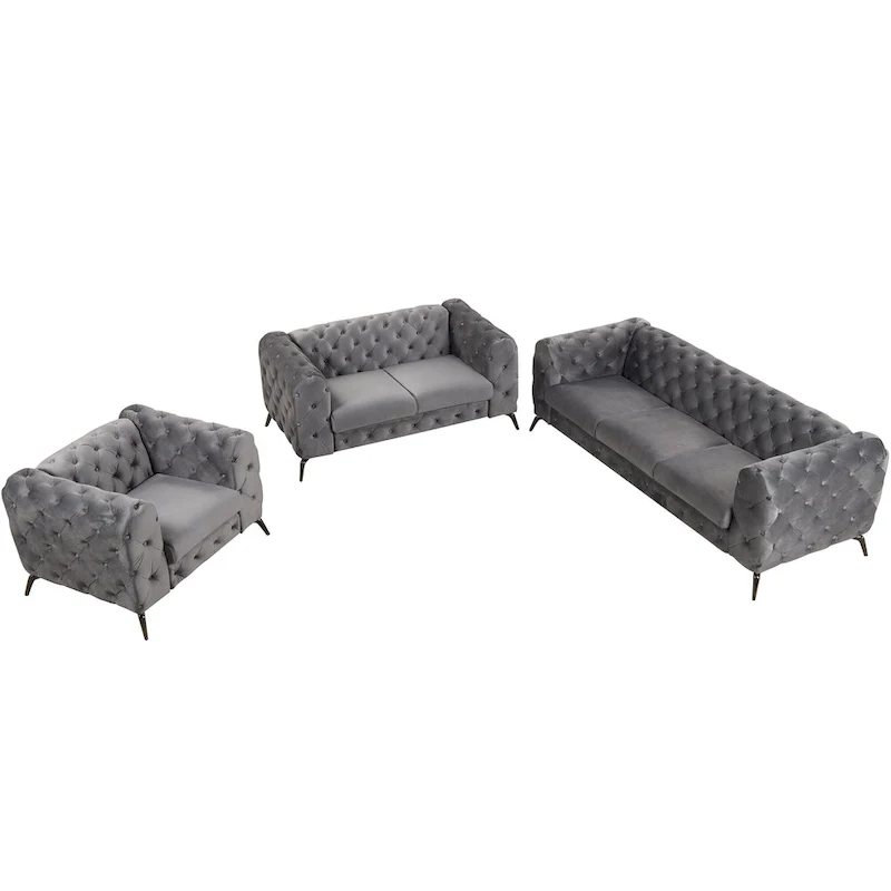 Velvet 3-Piece Sofa Sets(Three Seat Sofa/Loveseat and Single Chair)