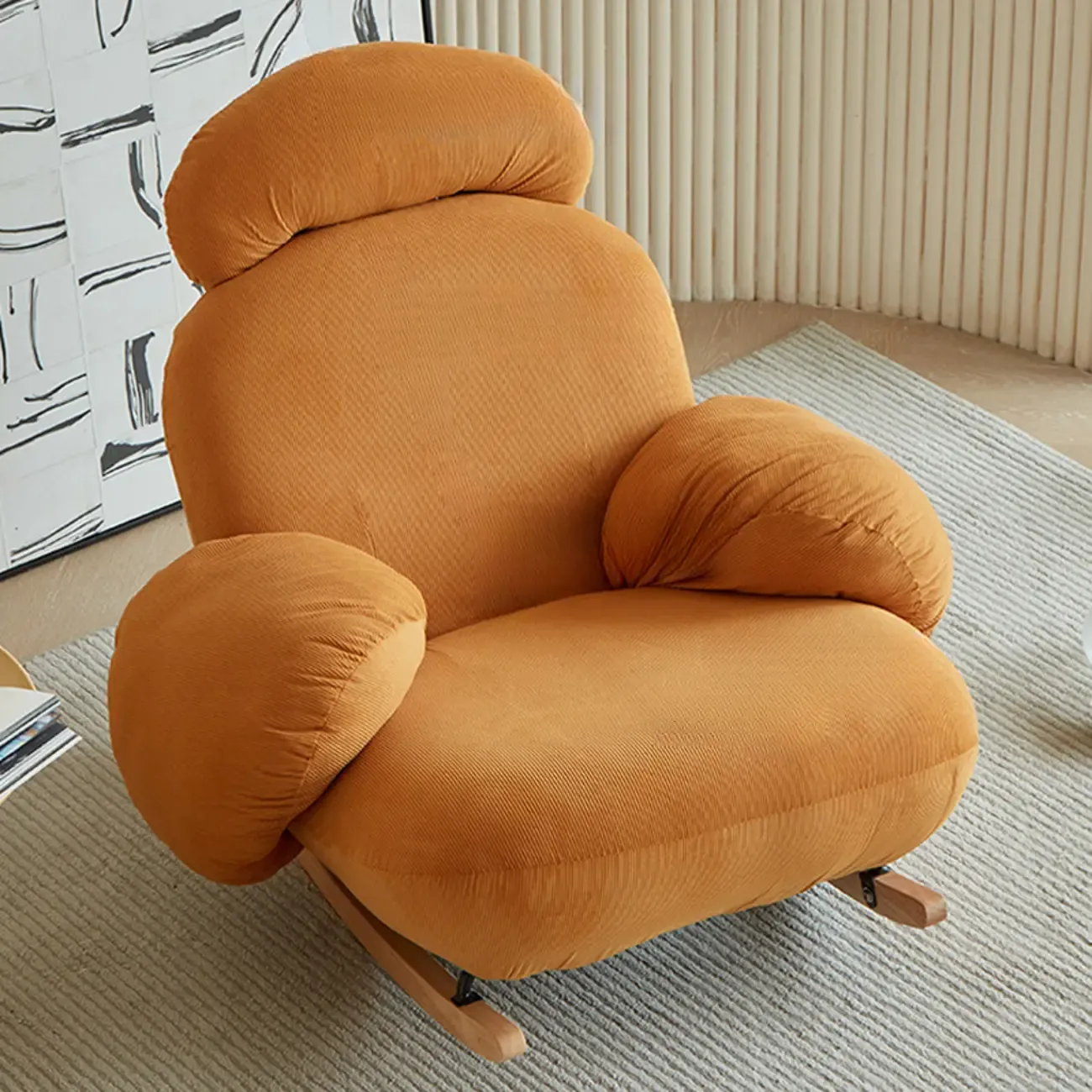 Upholstered Round Arm Rocking Chair with Optional Ottoman