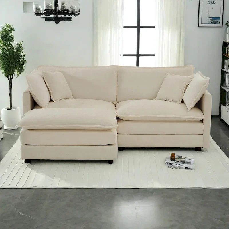 3-Piece Modular Chenille Upholstered L-Shaped Sectional Sofa with Ottoman