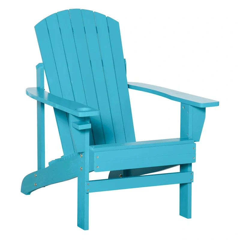 Wooden Adirondack Chair, Outdoor Weather Resistant Patio Lawn Chair with Cup Holder for Deck, Garden, Backyard