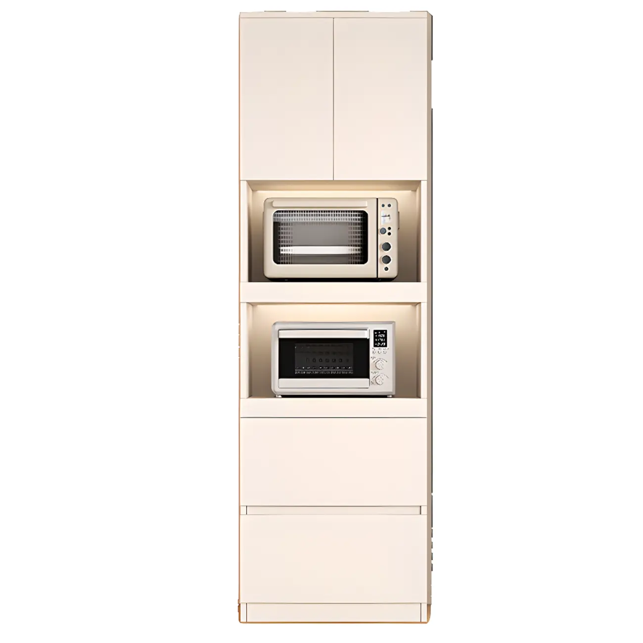 White Wooden Credenza with Drawers and Cabinets