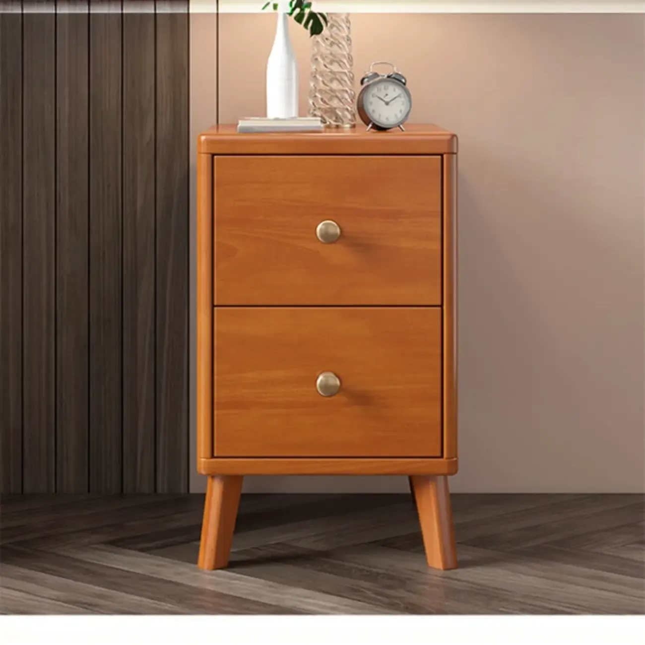 Square Solid Wood 2-Drawer Nightstand with Legs