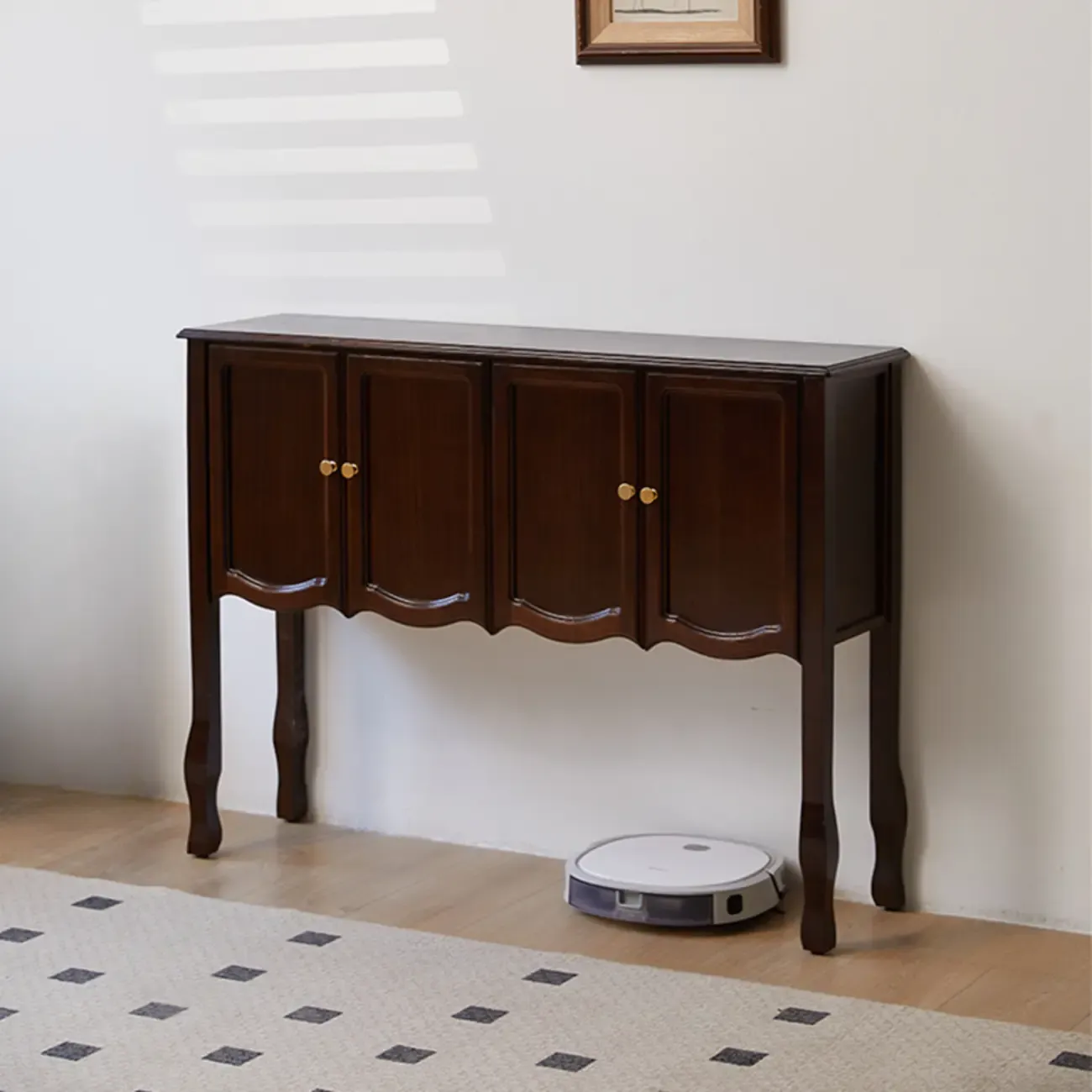 Traditional Brown Wooden Console Table with Drawers