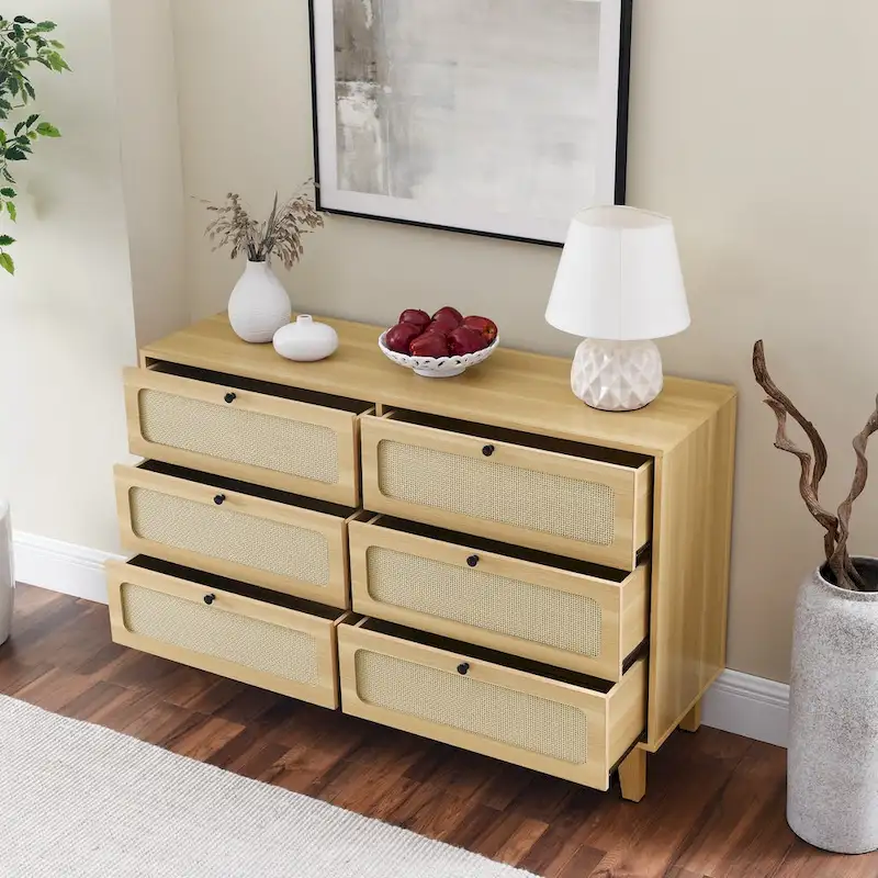 wooden antique six-drawer dresser