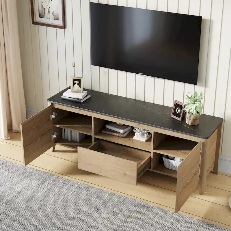 58 Inches Modern TV stand with LED Lights Entertainment Center TV cabinet with Storage for Up to 80 inch for Living Room Bedroom