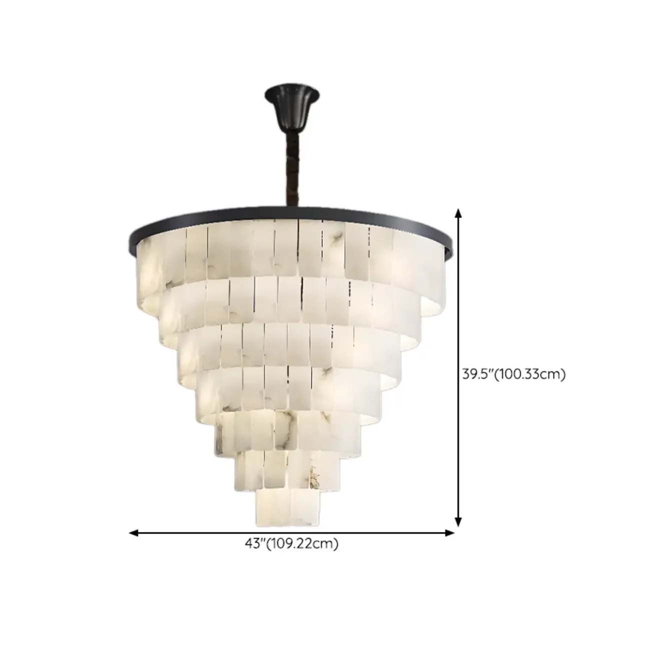Timeless Tiered Circular Black Metallic Alabaster Chandelier