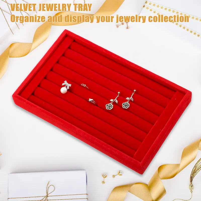 Velvet 7 Slots Jewelry Trays Stackable Tray for Rings Earrings Studs
