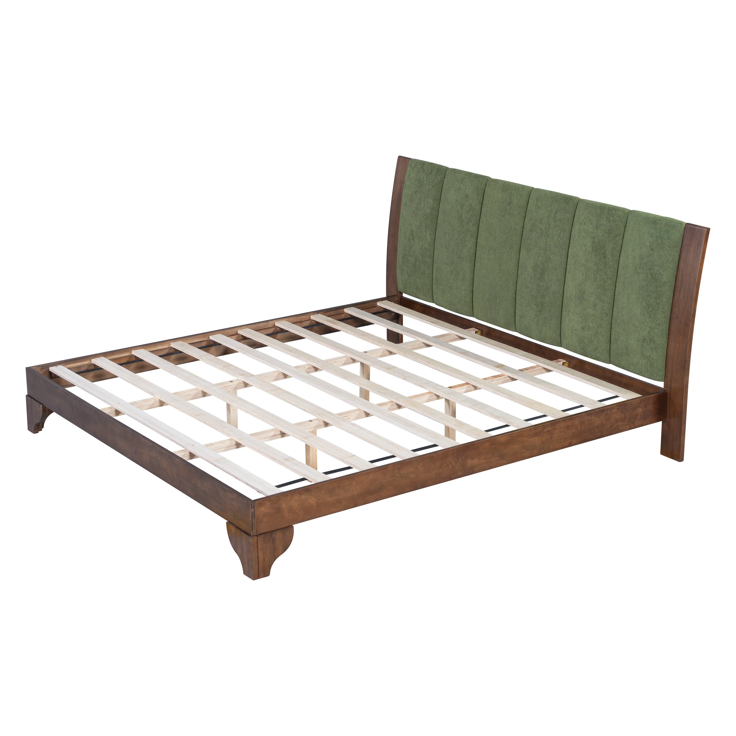 Mid Century Modern Wood and Upholstered Bedframe