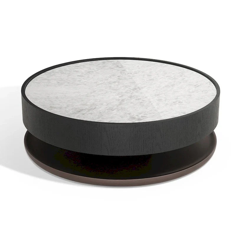 Modrest Miranda Modern Ceramic + Black Oak Round Coffee Table