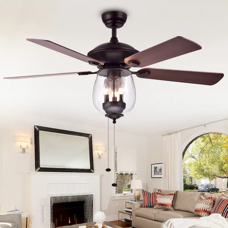 Warehouse of Tiffany Tibwald Wood Glass 52-inch 5-blade Lighted Ceiling Fan (Optional Remote) - N/A