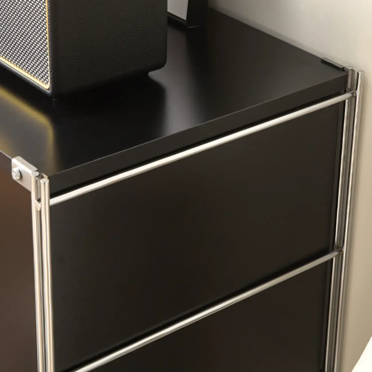 Compact Wood Steel Frame 3-Tier Bookcase in Black