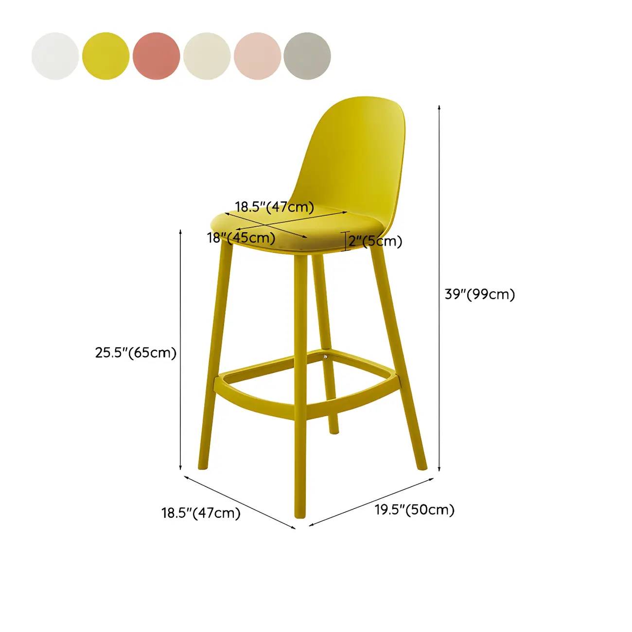 Modern Plastic Upholstered Bar Stool with Footrest