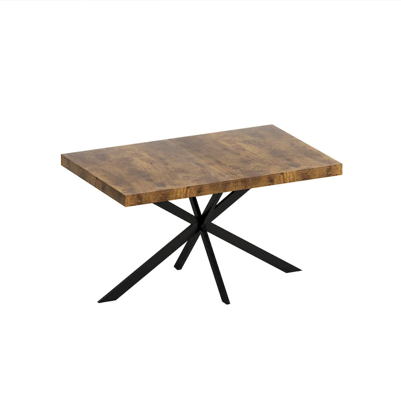 Retro Rectangular Stretch Dining Table with Cross Iron Base