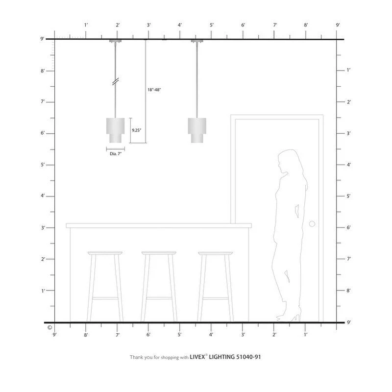 Livex Lighting 1-light Mini Pendant, 51040-91 - 7  DIA 18  - 48  ADJ H
