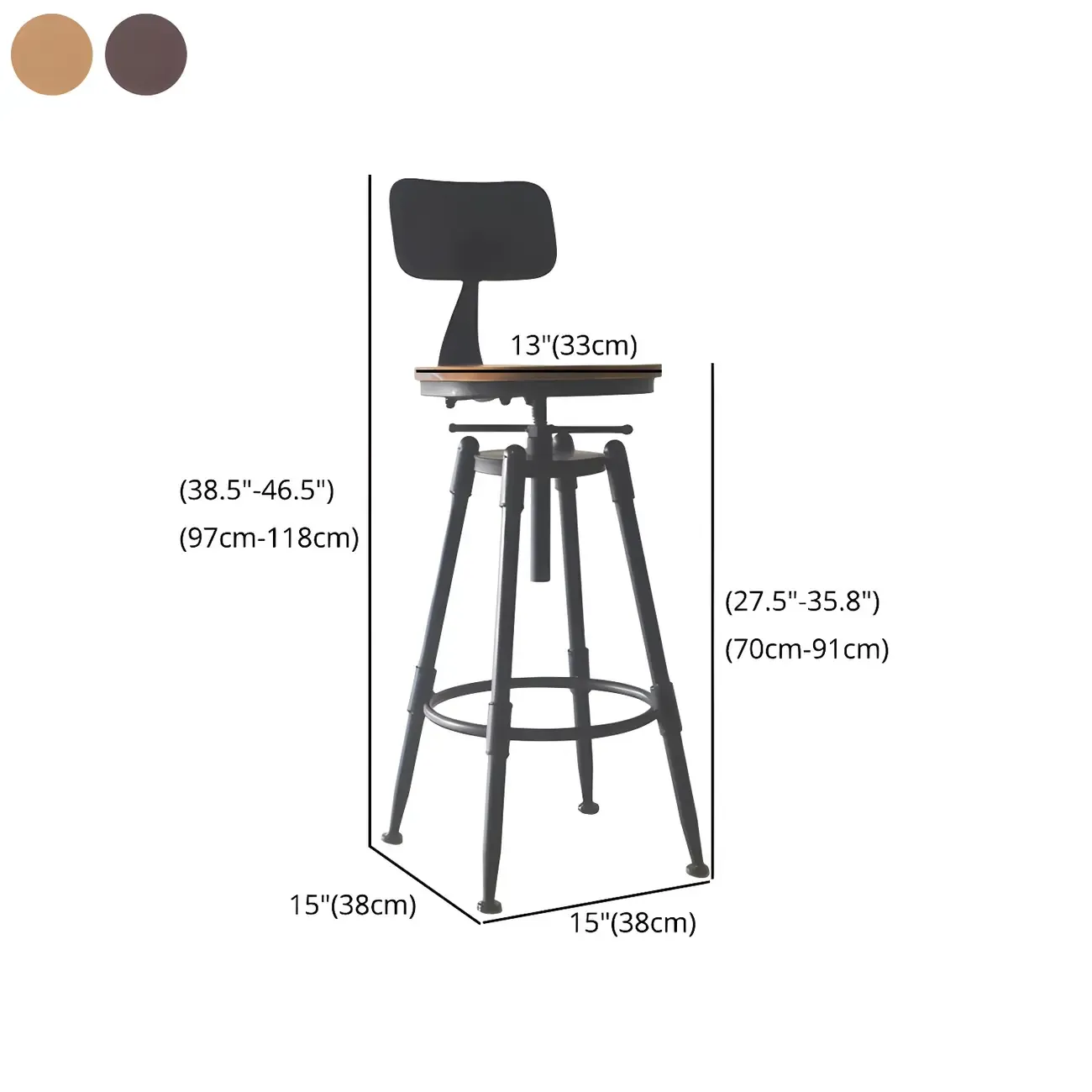 Industrial Metal Leather Swivel Bar Stools with Back