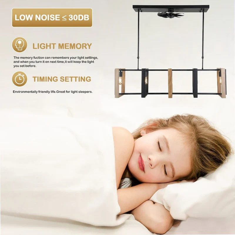 48  Modern Reversible Ceiling Fan 3-Speed with Remote, Kitchen Island Chandelier with 5-Light - 48 Inches