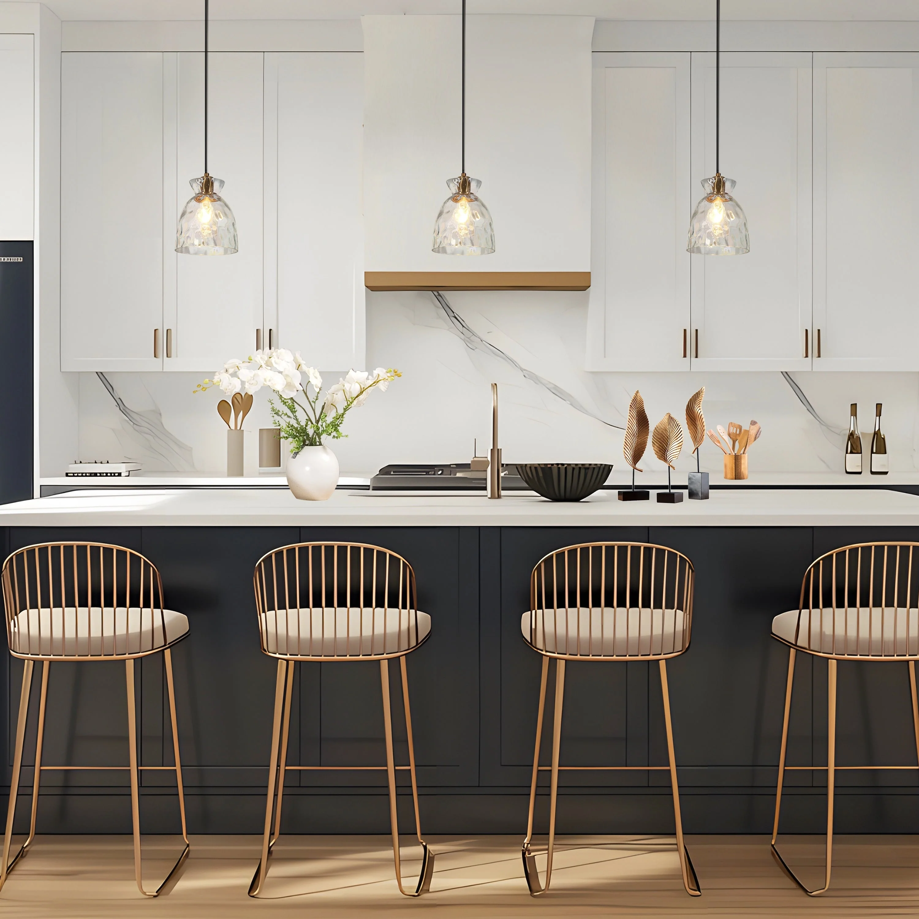 Elisie Mid-century Modern Pendant Light 1-Light Waterfall Glass Hammered Dome Kitchen Island Lighting Dining Room