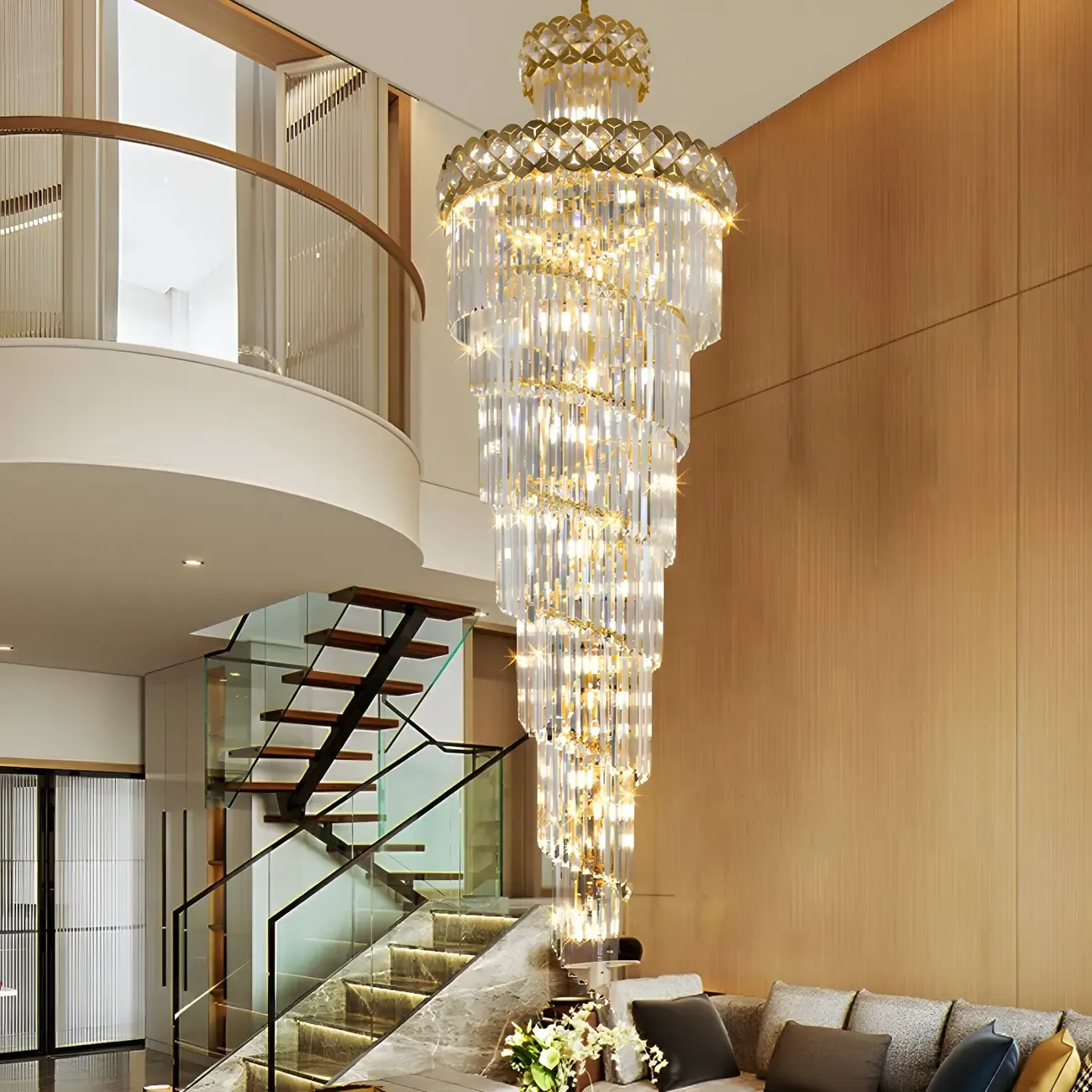 Luxurious Spiral Tiered LED Crystal Chandelier