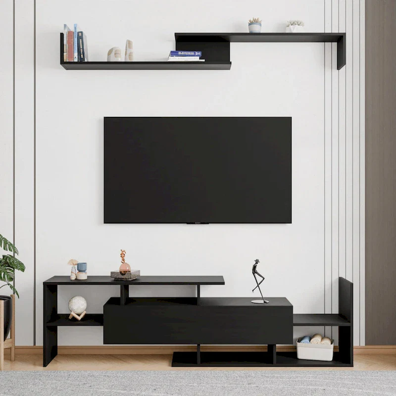 Surrey 60.2 2 Pc 1-Drawer Floating TV Stand Media Console with Open Shelves