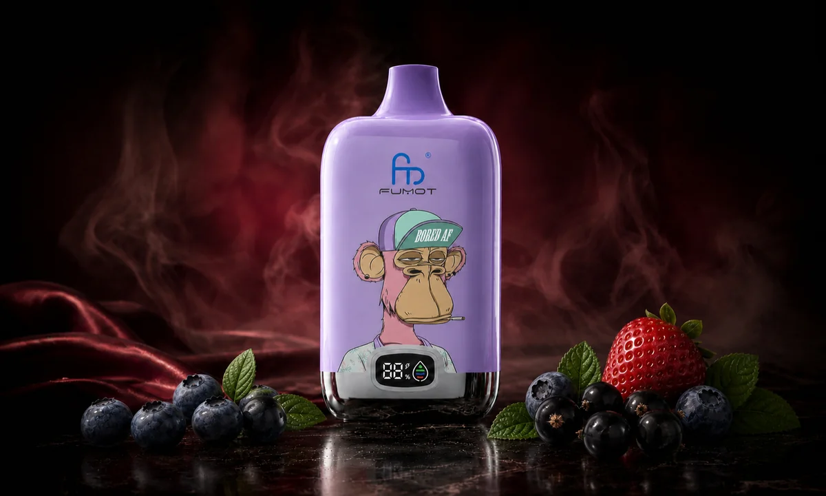 Fumot Digital Box 12000 Vimto Vape in einer dunklen Rauchszene