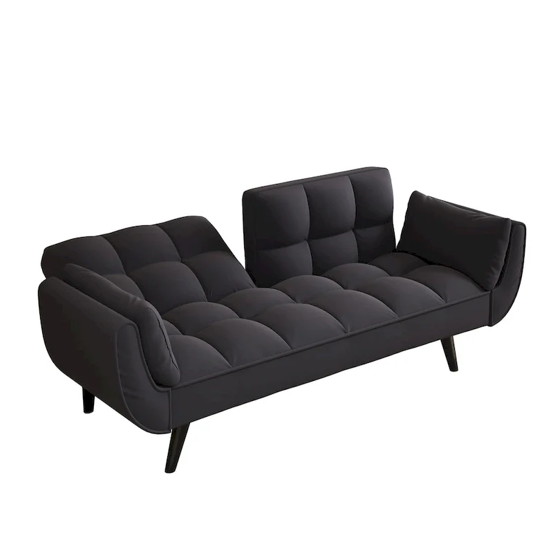 Black 57 Convertible Loveseat Sofa Bed with Adjustable Backrest, Pillows