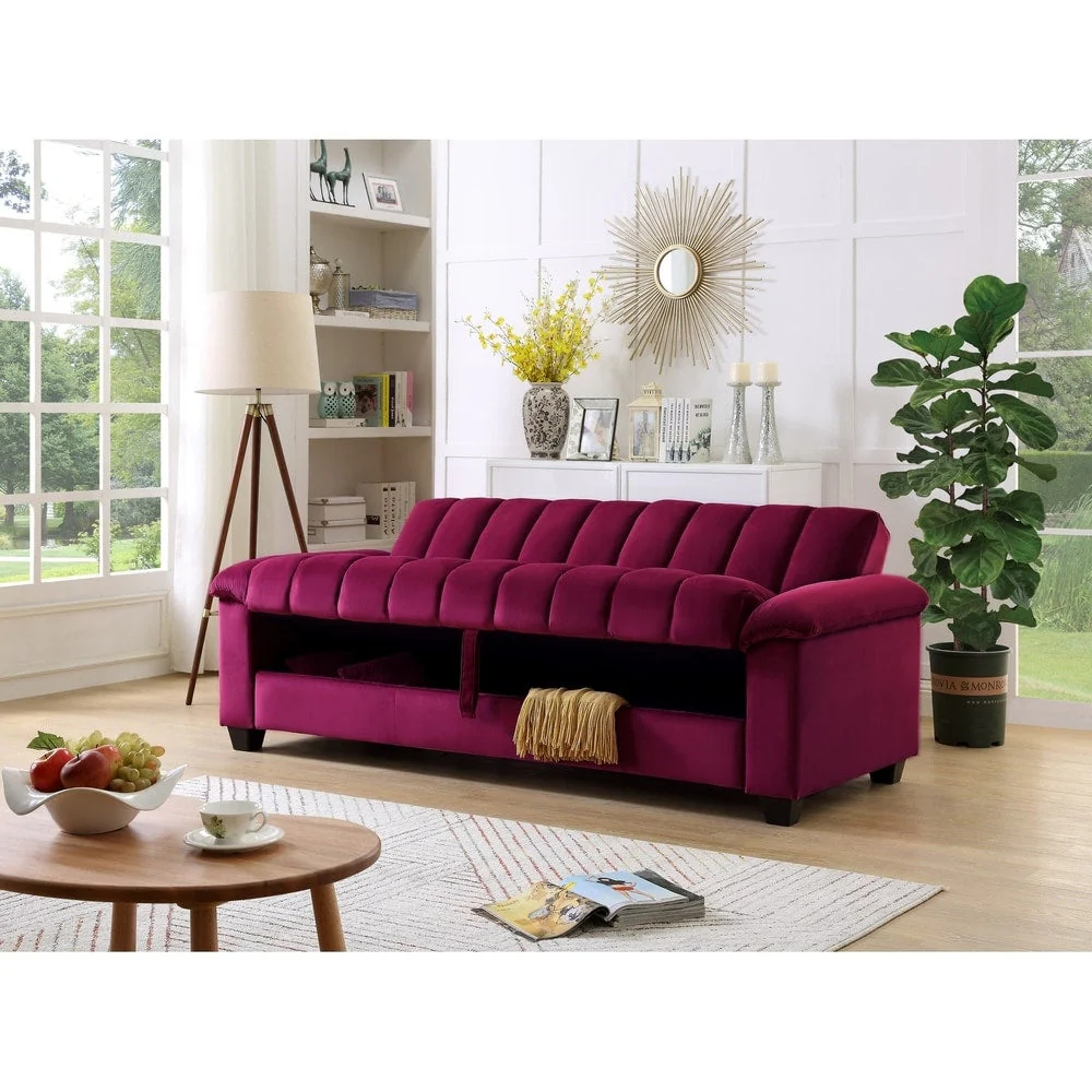Fabric Upholstered Channel Back Living Room Convertible Sofabed