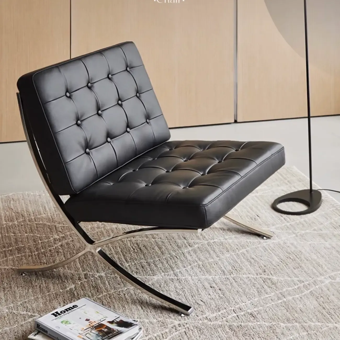 Mid-Century Modern  Leather Lazy Lounge Accent Chair