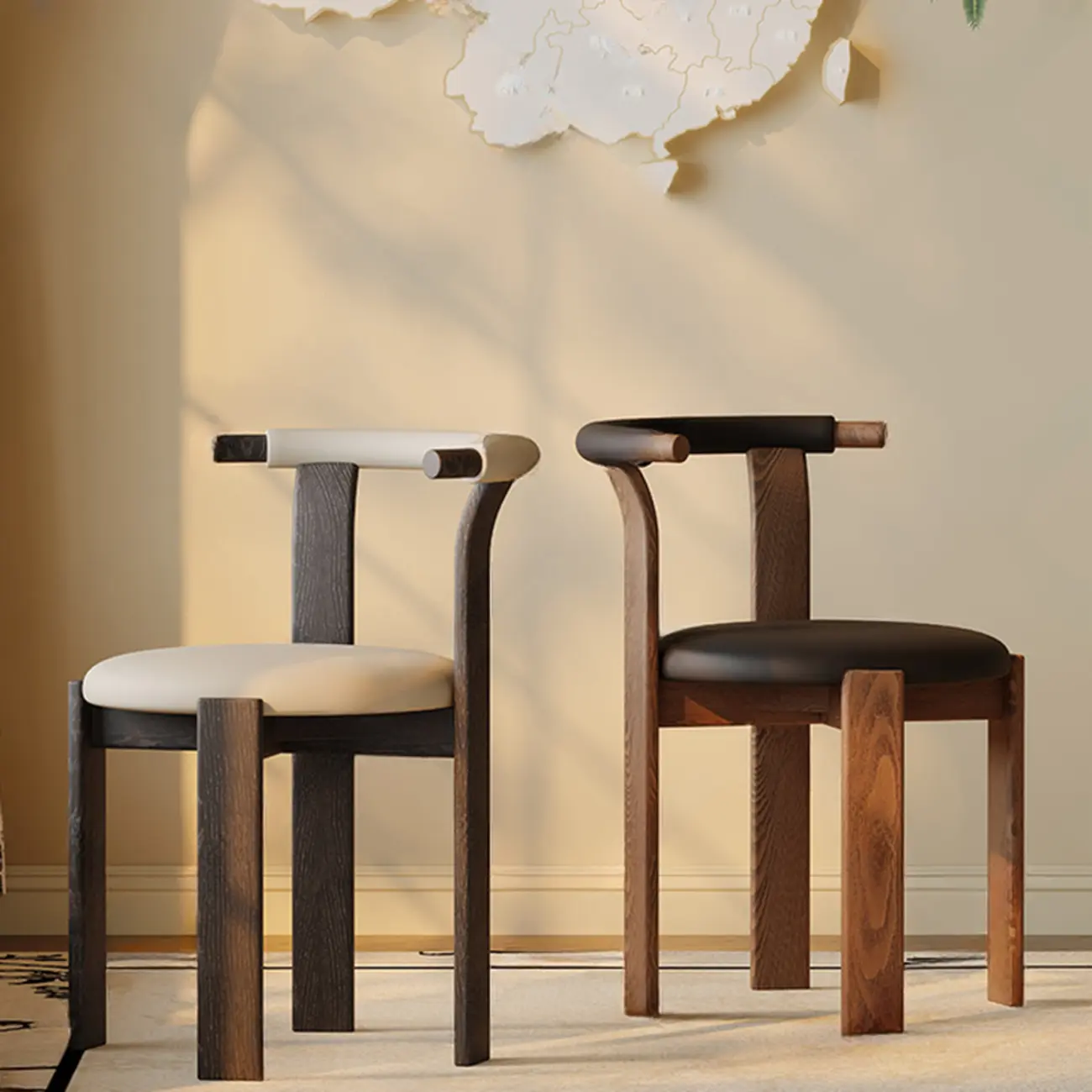 Elegant Open Back Upholstered Armless Wood Dining Chairs